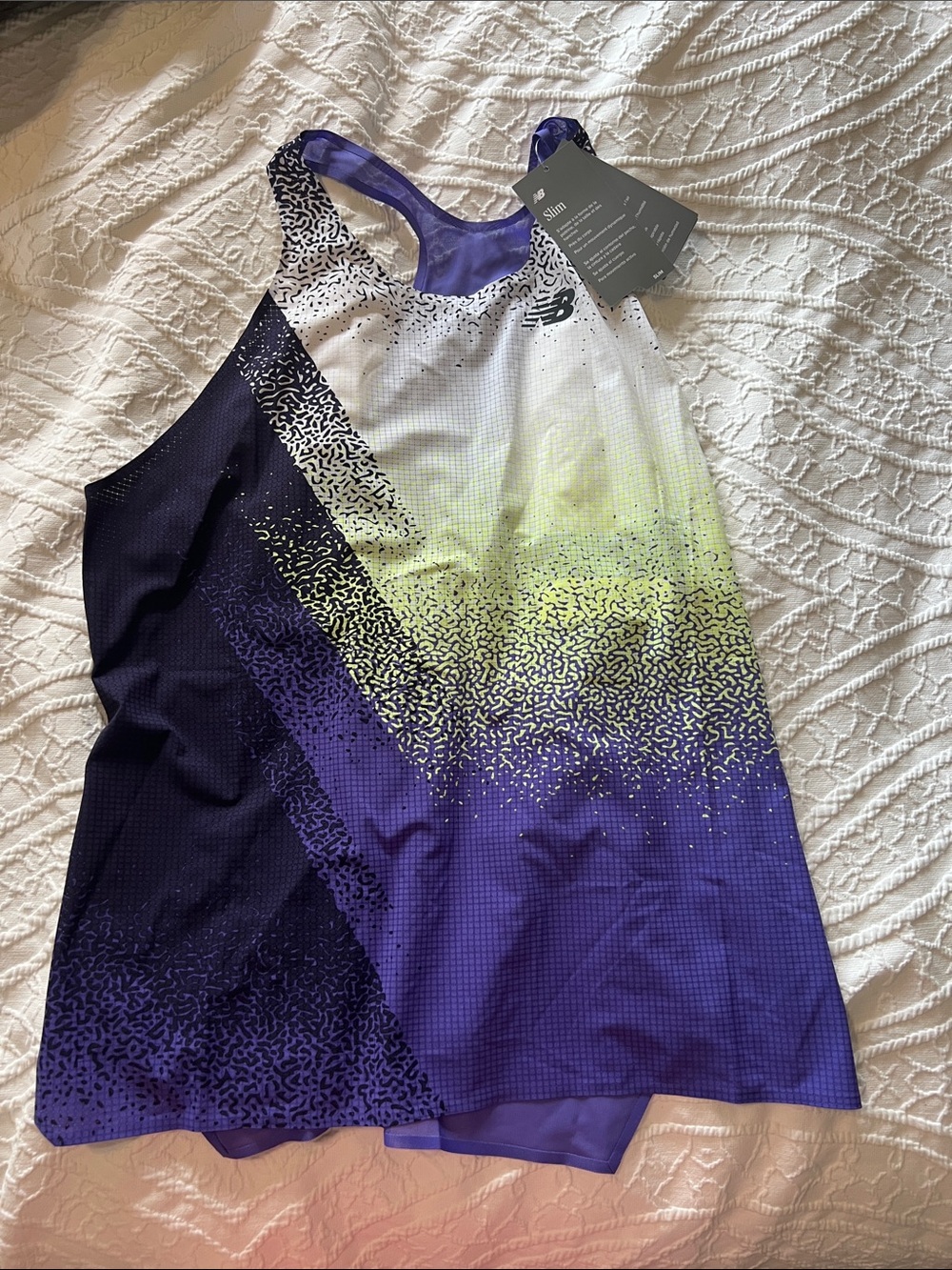 New Balance Purple, White & Neon Yellow Gradient One-Piece Swim Dress